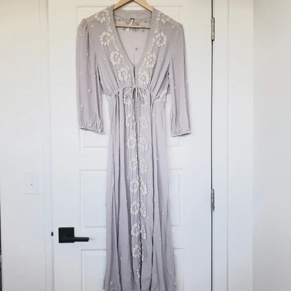 Free People | Dresses | Free People Fable Embroidered Midi Dress Dove Grey  | Poshmark